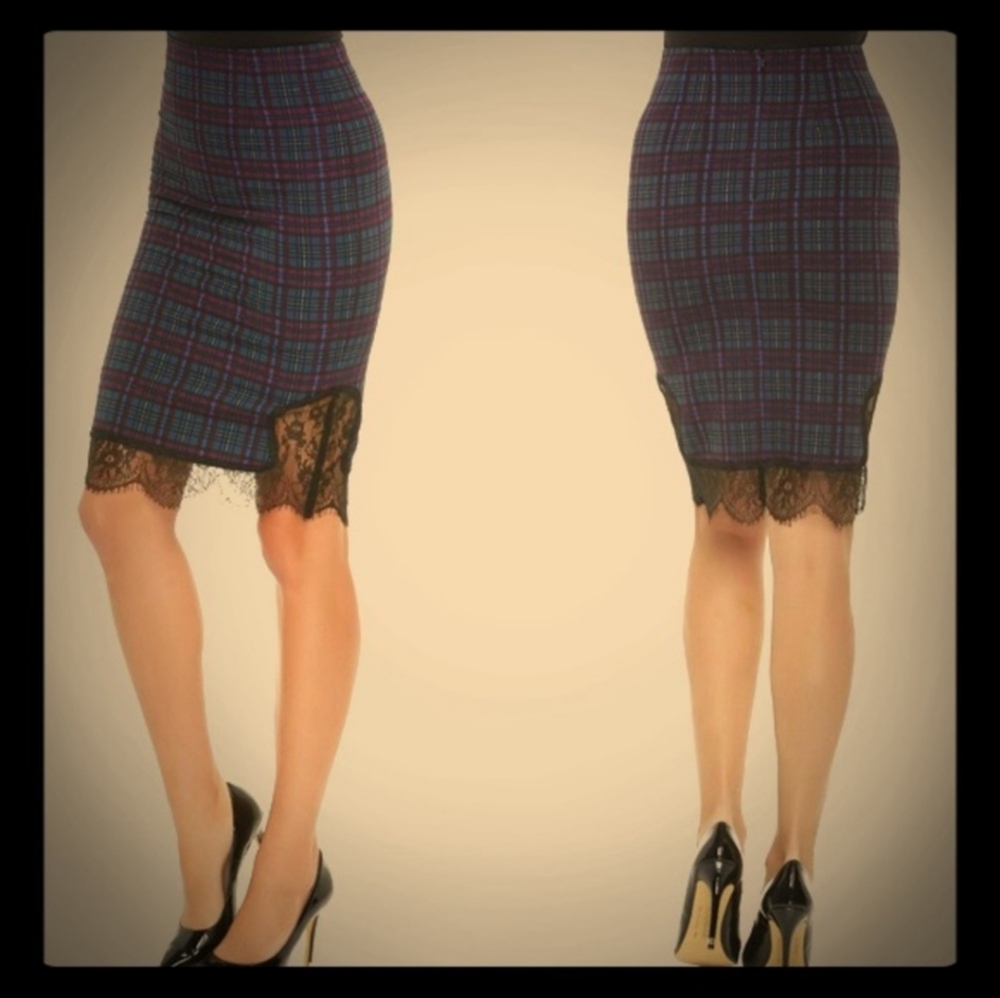 Plaid and Lace Pencil Skirt
